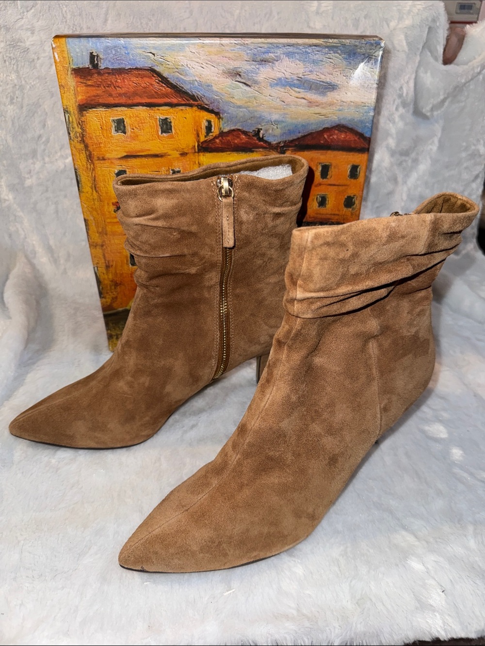 Bella Vita Tan Suede Pointed Ankle Heeled Boots